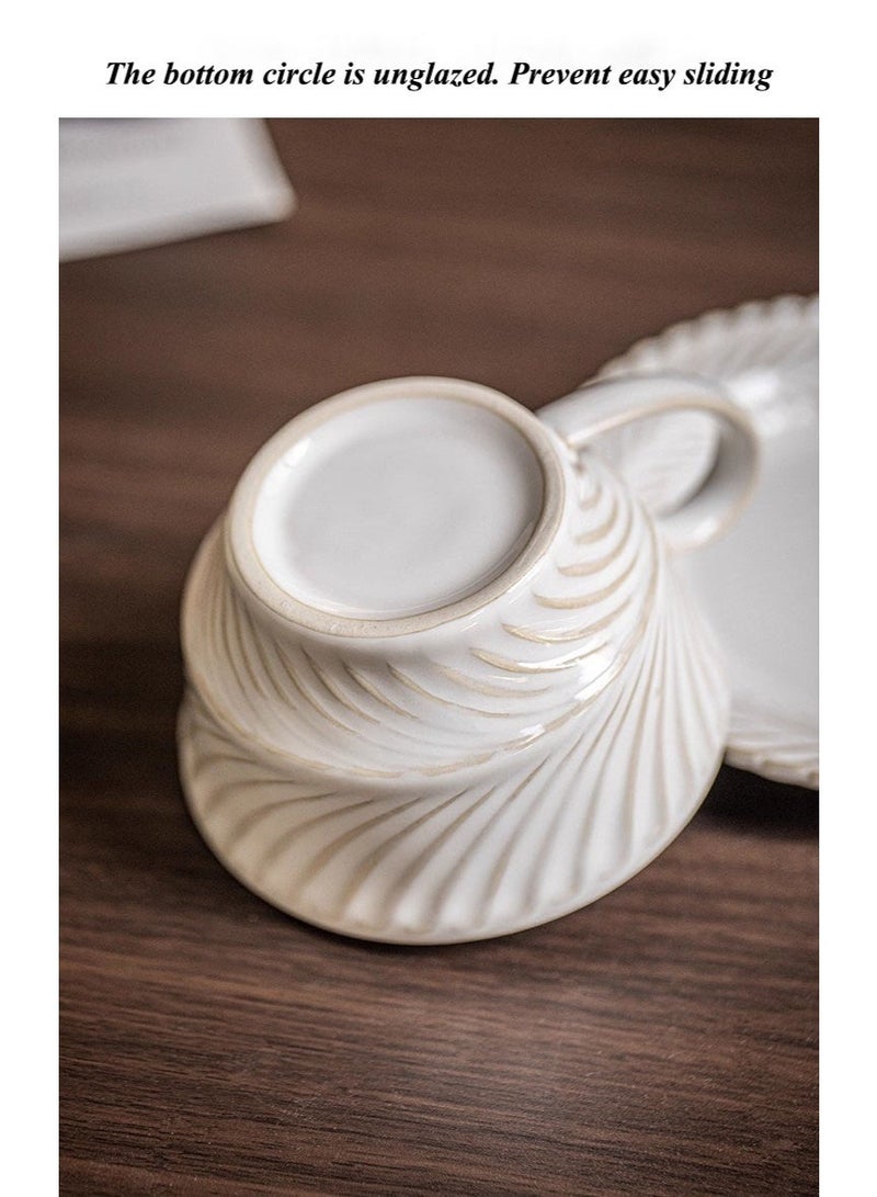 JiuAn Ceramic Latte Cup with Saucer,  Cappuccino Cup Vintage Cafe Art Cups for Espresso Turkish Coffee, Farmhouse Latte Mugs Tea Cups and Saucers Porcelain Set for Baristas Great Gift - Image 4
